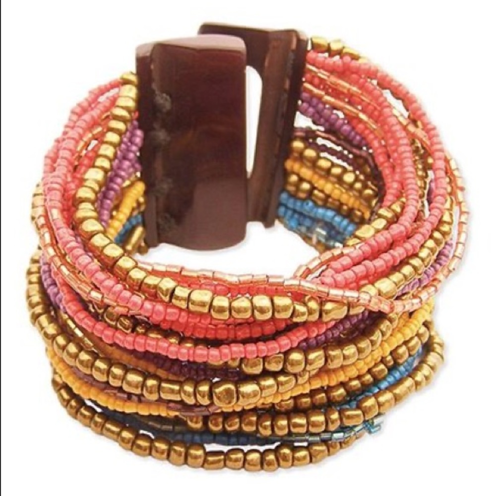 NWT Brown/Goldtone Multi Seed Beaded Bracelet